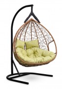 Кресло-кокон подвесное FISHT горячий шоколад+зеленая подушка, до 180 кг ЦН