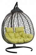 Кресло-кокон подвесное ФИДЖИ (двухместный) коричневый+салатовая подушка (рогожка), до 180 кг ЦН