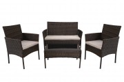Набор мебели Доминика (стол+2кресла+диван ротанг темно-коричневый, подушки серые) SFS003