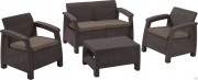 Комплект мебели CORFU II SET brown (стол+2 кресла+диван), полипропилен-имитация ротанг