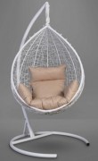 Кресло-кокон подвесное SEVILLA белое+бежевая подушка
