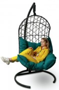 Кресло-кокон подвесное BARSELONA черное+зеленая подушка