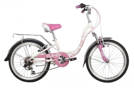 Велосипед 20' хардтейл, рама женская NOVATRACK BUTTERFLY белый-розовый, 6-ск. 20SH6V.BUTTERFLY.PN2
