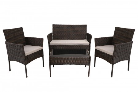 Набор мебели Доминика (стол+2кресла+диван ротанг темно-коричневый, подушки серые) SFS003