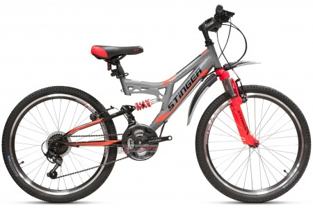Велосипед STINGER HIGHLANDER 24' двухподвес, серый, 14' 24 SFV.HILANDER 14 GR 8 (2018)
