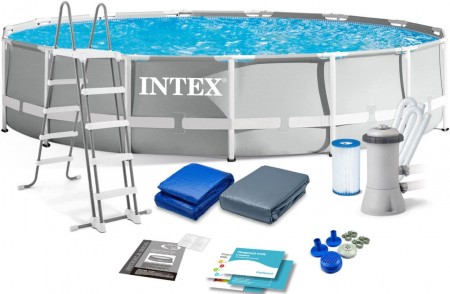 Бассейн каркасный INTEX 457*107см Prism Frame Pool ФИЛЬТР-НАСОС, ЛЕСТНИЦА, ТЕНТ, ПОДСТИЛКА 26724